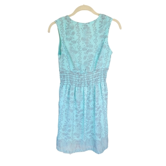 AVENTURA Sz S Aqua Blue Grey Sleeveless Babydoll Mini Dress Y2k Feminine Pockets - Picture 6 of 11